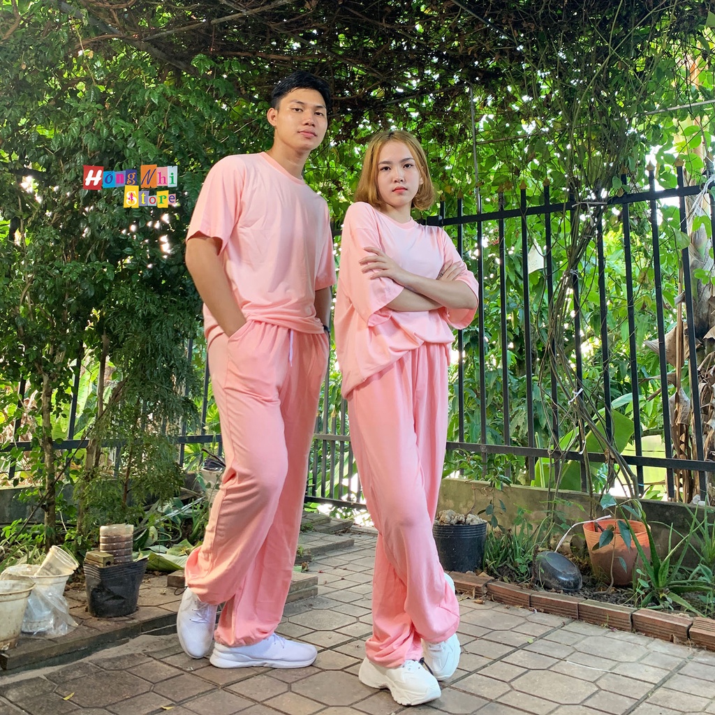 Quần Jogger Basic Ulzzang Unisex Jogger Trơn Dây Rút Lai Ống Rộng Màu Hồng Nhạt - MM