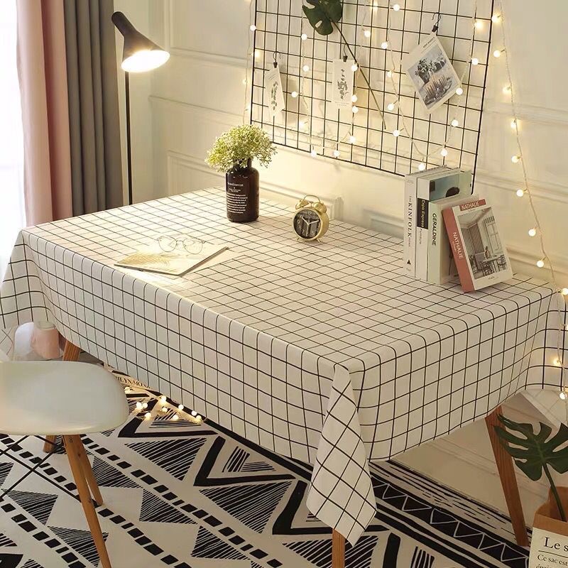 Khăn Trải Bàn Kẻ Caro Nhựa PVC Chống Thấm Nước Khăn Decor Phông Nền Chụp Ảnh, Trang Trí Bàn Ăn