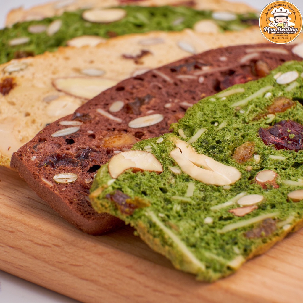 Bánh Biscoti Healthy Từ Bột Nguyên Cám Mix 3 Vị - Bánh Ăn Kiêng, Giảm Cân, Dành Cho Người Tiểu Đường - Hũ 200g/500g/1Kg