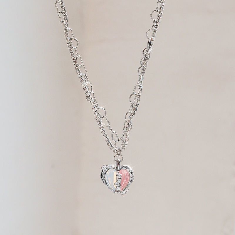 Set vòng cổ RINHOO nhiều lớp mặt trái tim đính đá zircon thời trang cho nữ