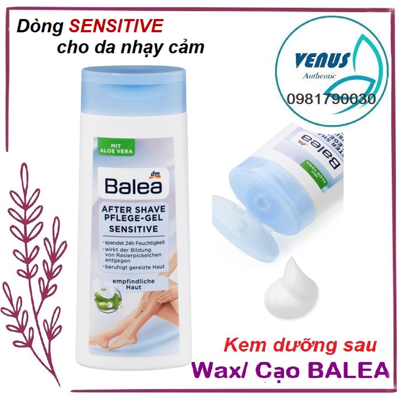 Kem dưỡng sau cạo wax lông, ức chế mọc lông Đức Balea After Shave Pflege-Gel Sensitive 150 ml - Dành cho da nhạy cảm