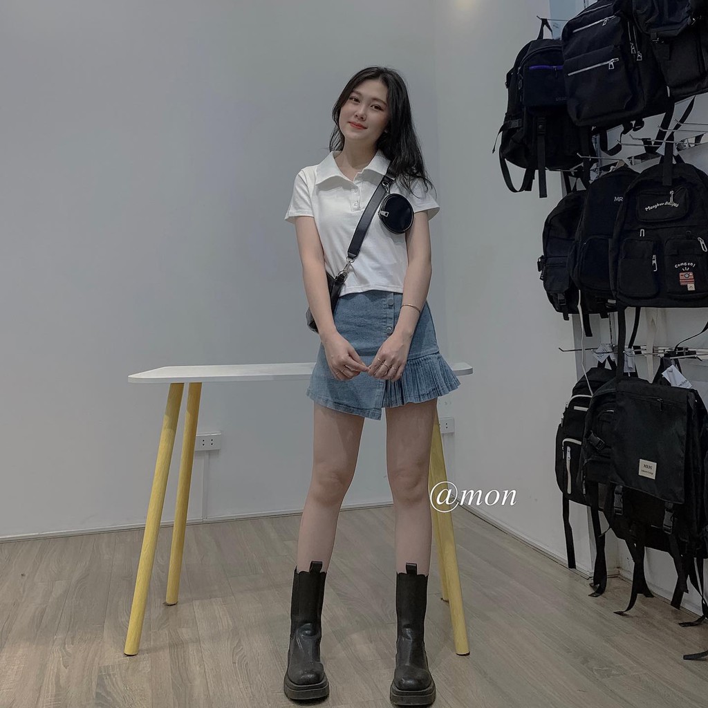 2101443 Chân váy jeans nữ ulzzang có giãn chất jeans mềm body tôn dáng thời trang basic | BigBuy360 - bigbuy360.vn
