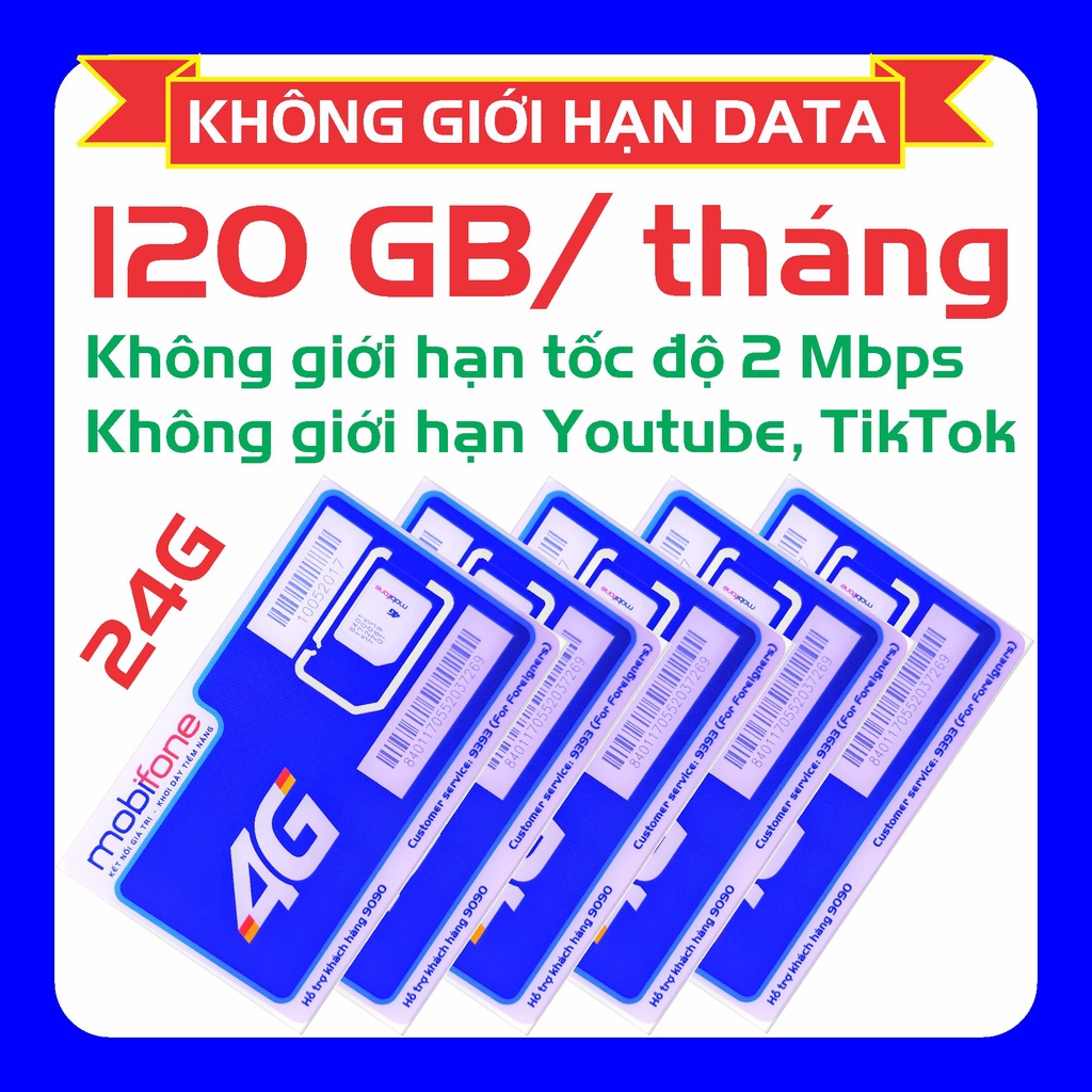 Sim 4G Mobi gói 24G lên mạng không giới hạn
