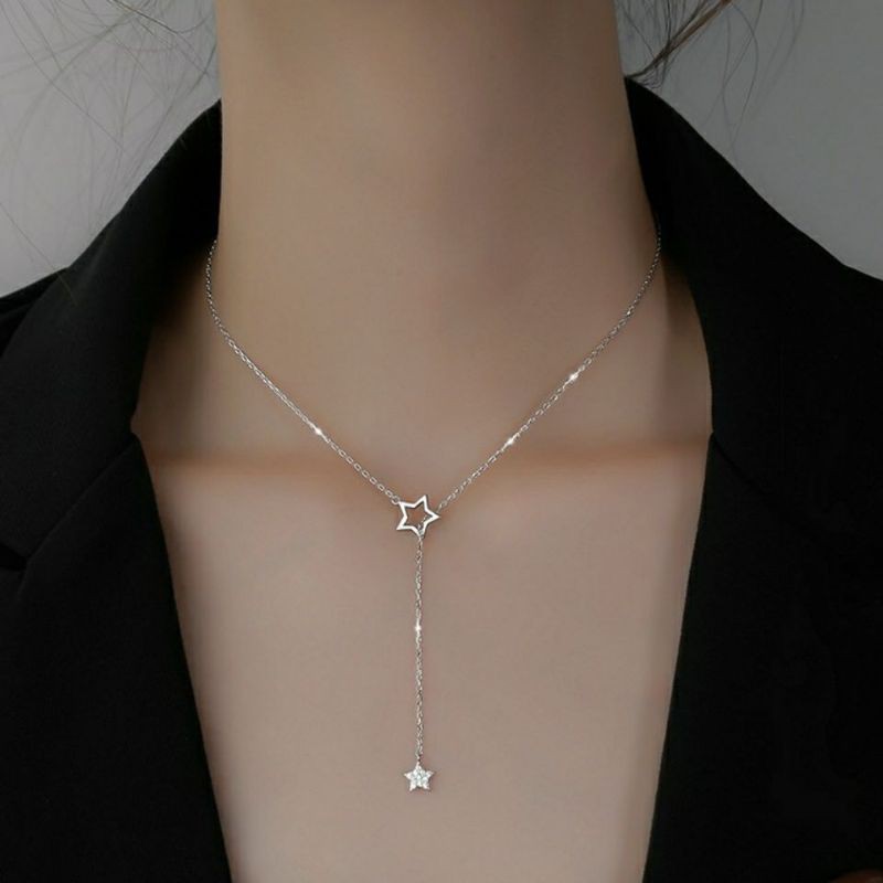 Vòng cổ nữ bạc S925 - Dây chuyền bạc nữ S925 hình ngôi sao lấp lánh dễ thương Vườn Trang Sức VTSDC0107