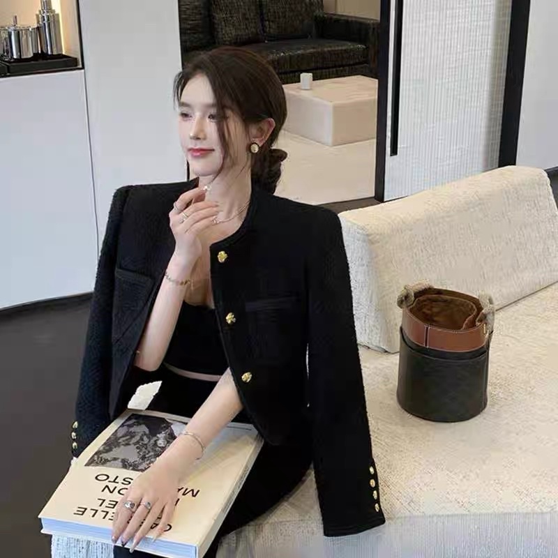 (Có Sẵn) Áo Dạ Tweed Đen Cúc Đồng Quảng Châu Loại 1 (Hàng 2 Lớp Dày Dặn) Áo Khoác Dạ tweed Nữ