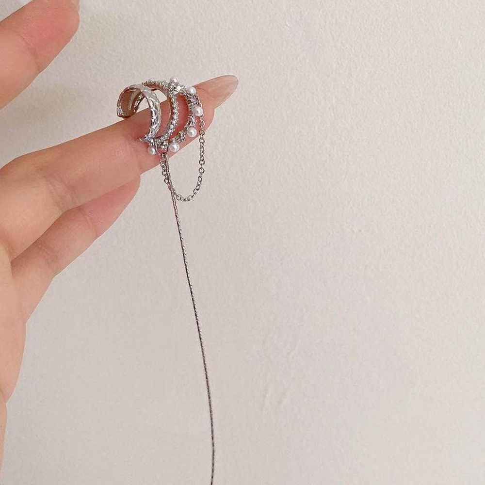 Khuyên Kẹp Vành Tai Dáng Dài Bằng Kim Loại Đính Đá Zircon / Ngọc Trai Nhiều Màu Sắc Phong Cách Hip Hop Cá Tính Cho Nữ