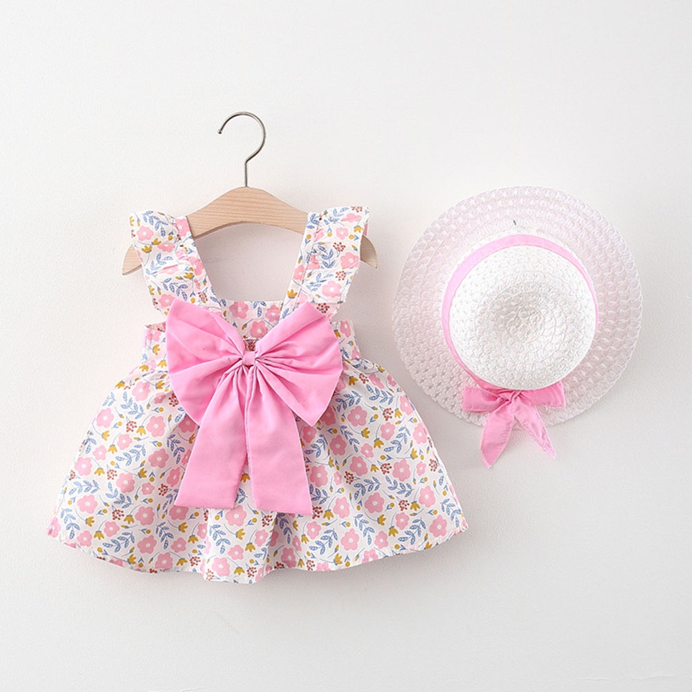 BEAR LEADER Đầm công chúa không tay từ cotton kèm mũ dễ thương tùy chọn màu sắc cho bé gái
