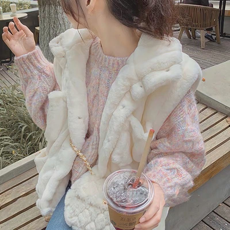 [Spot] Áo sweater Dệt Kim Chui Đầu Dáng Rộng Ngắn Màu Hồng Phiên Bản Hàn Quốc Thời Trang