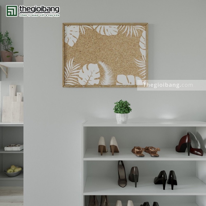 Bảng ghim bần ghi chú,note, ảnh, vintage, khung gỗ LIE trang trí Decor hoạ tiết TROPICAL ( tặng ghim).