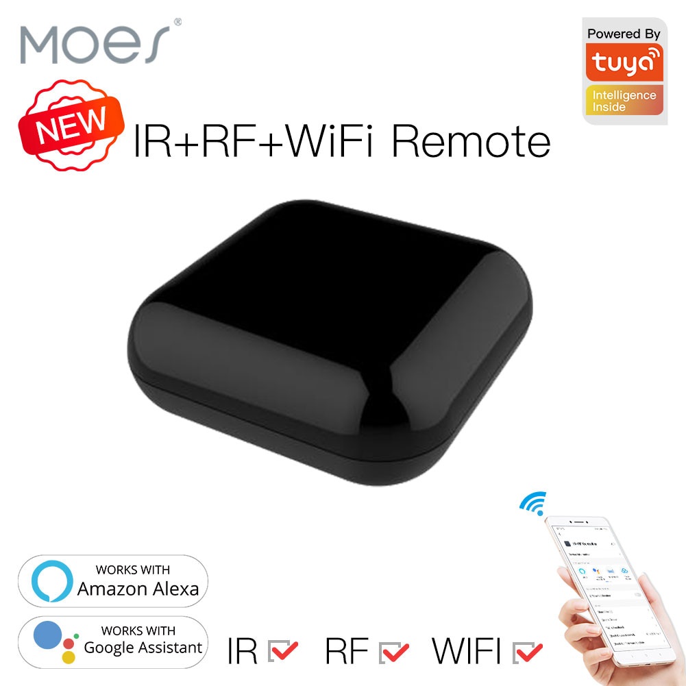 Bộ điều khiển không dây MOES IR WiFi RF hỗ trợ điều khiển giọng nói qua Alexa Google Home ứng dụng Smart Life Tuya