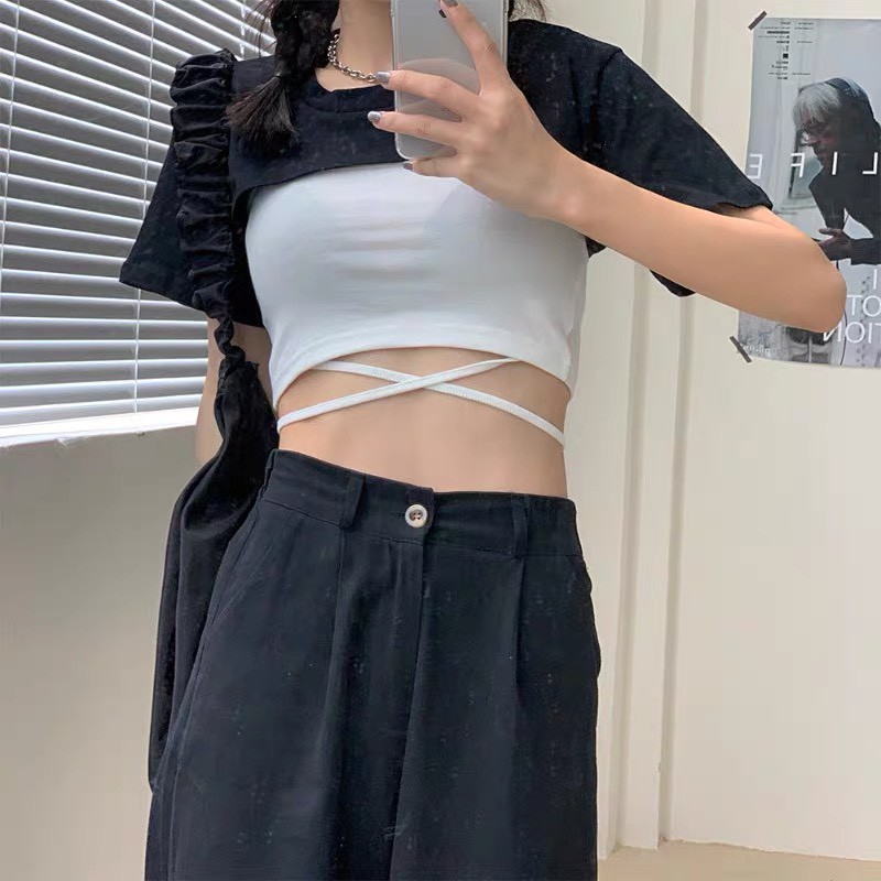 [ Mã WASTHOT giảm 10K đơn bất kỳ] Set áo⚡️SALE⚡️ croptop và áo croptop dây rút thời trang giá rẻ [ CROP01]