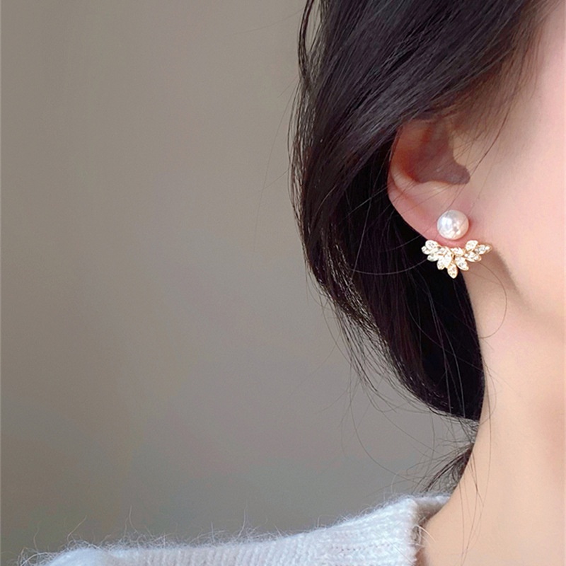 Bông Tai Hai Lớp Hình Đôi Cánh Đính Đá Và Ngọc Trai Phong Cách Nhật Hàn Thời Trang