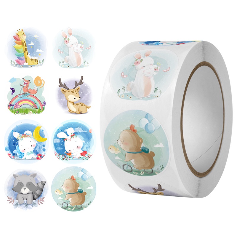 Cuộn 500 sticker nhãn dán cute hình mèo con dễ thương