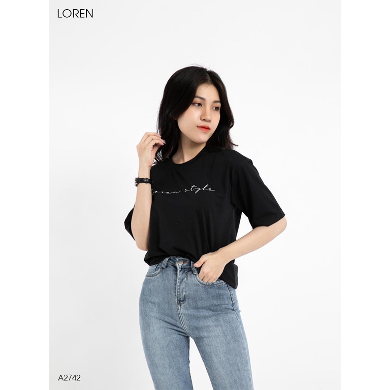Áo thun nữ LOREN chữ Loren style đen A2742