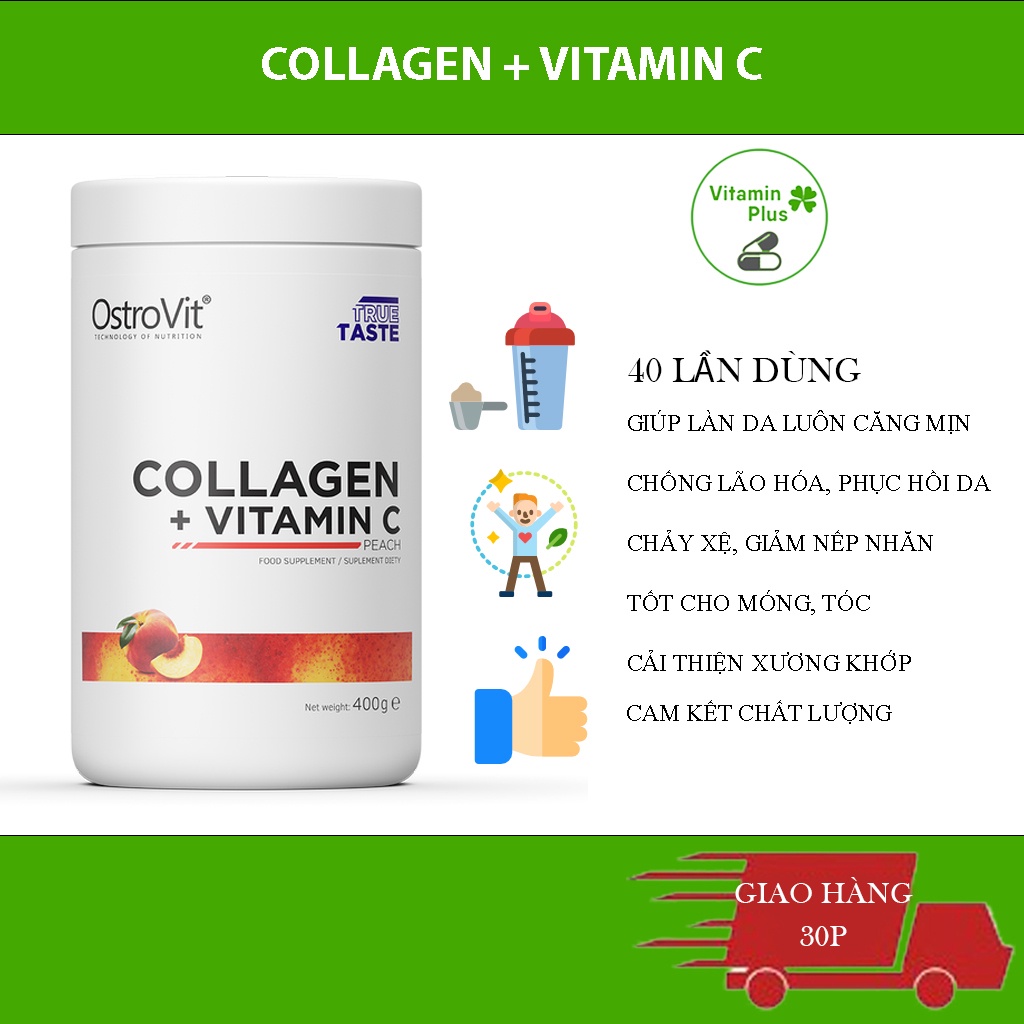 Ostrovit Collagen + Vitamin C - Hỗ Trợ Làm Đẹp Da, Chống Lão Hóa, Xương Khớp, Đề Kháng Sức Khỏe (40 LẦN DÙNG)