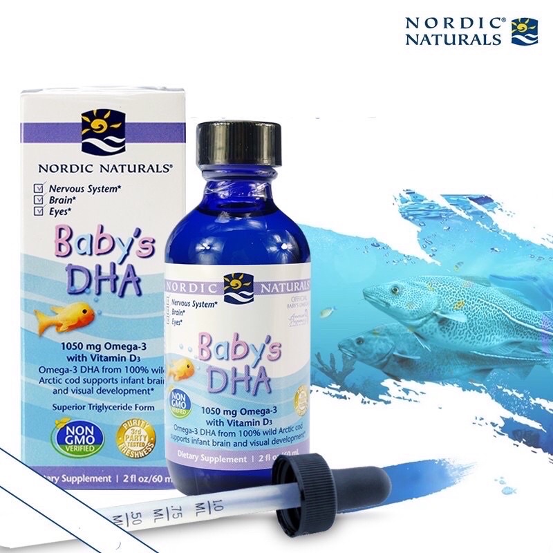 Baby DHA Drop Nordic Naturals Tổng hợp DHA 1050mg Omega 3,300 IU Vitamin D3 60ml Kèm Bill