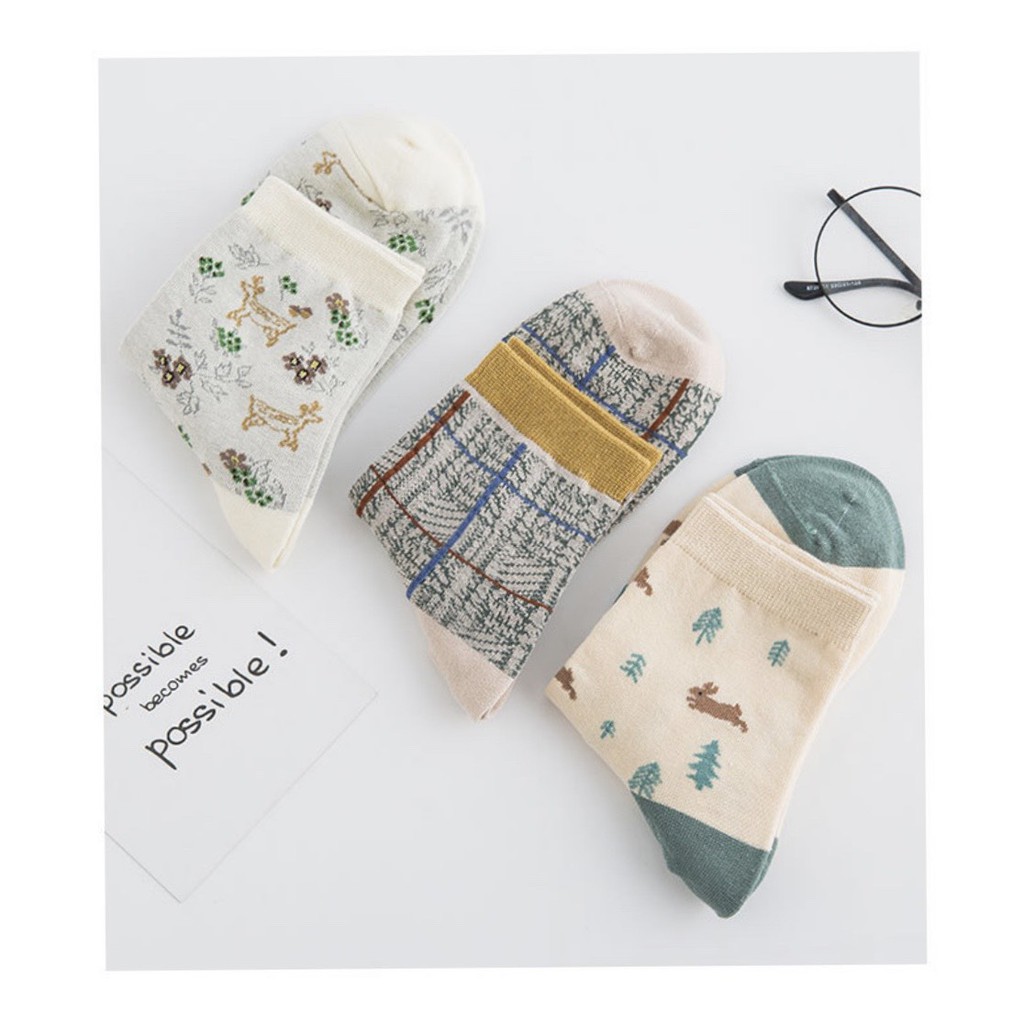 Vớ cổ cao Vacone tất nữ cotton họa tiết dễ thương TN105