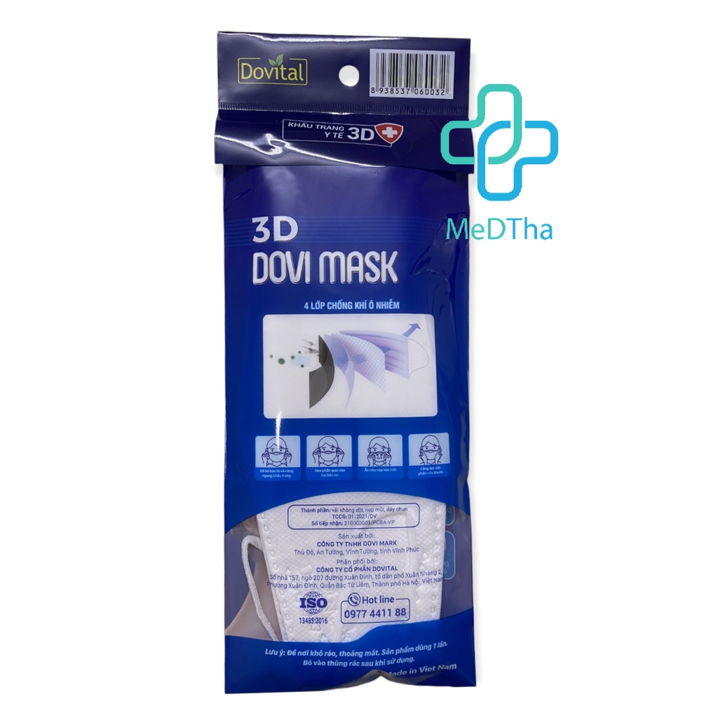 Khẩu Trang 3D - Dovi Mask Chính Hãng Công ty Dược, 4 Lớp Chống Khí Ô Nhiễm (6 chiếc/túi)