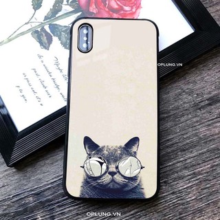 Ốp iphone mặt kính hình Mèo ngầu đeo kính cho 6-6s-7-8-x-xs-xr-xsmax-11-12-13-plus-splus-pro-promax-max-mini-K264