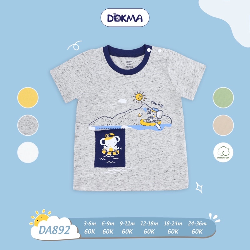 Áo cộc tay cài vai bé trai Dokma chất cotton organic  DA892
