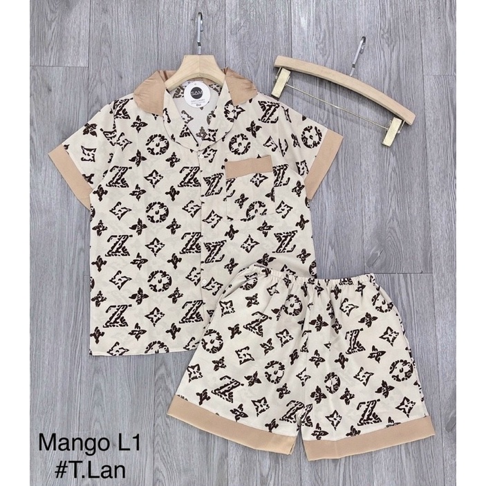 Bộ pijama lụa quần đùi áo cộc chất mát lụa latin hành thiết kế
