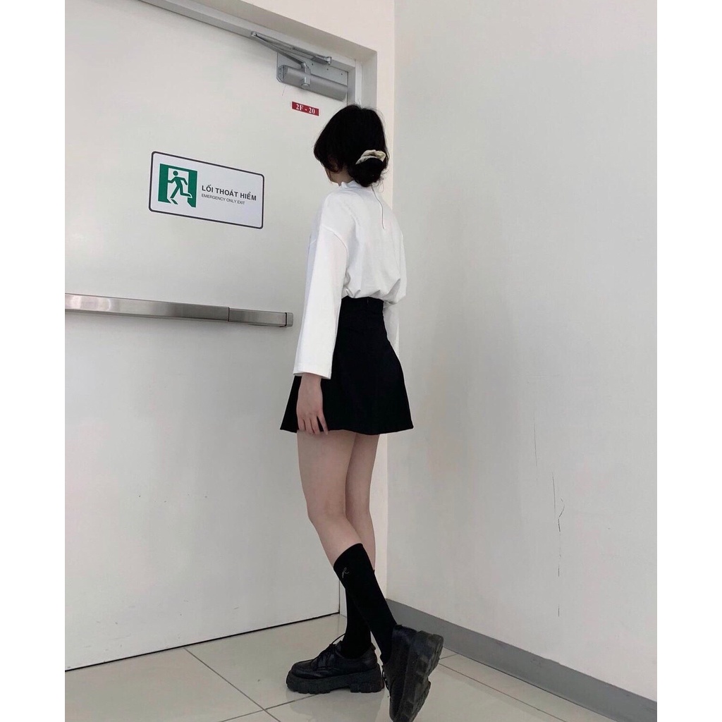 ÁO CROPTOP CỔ LỌ TAY SUÔNG TRẮNG - CROPTOP CỔ CAO TAY FORM RỘNG ULZZANG MÀU TRẮNG