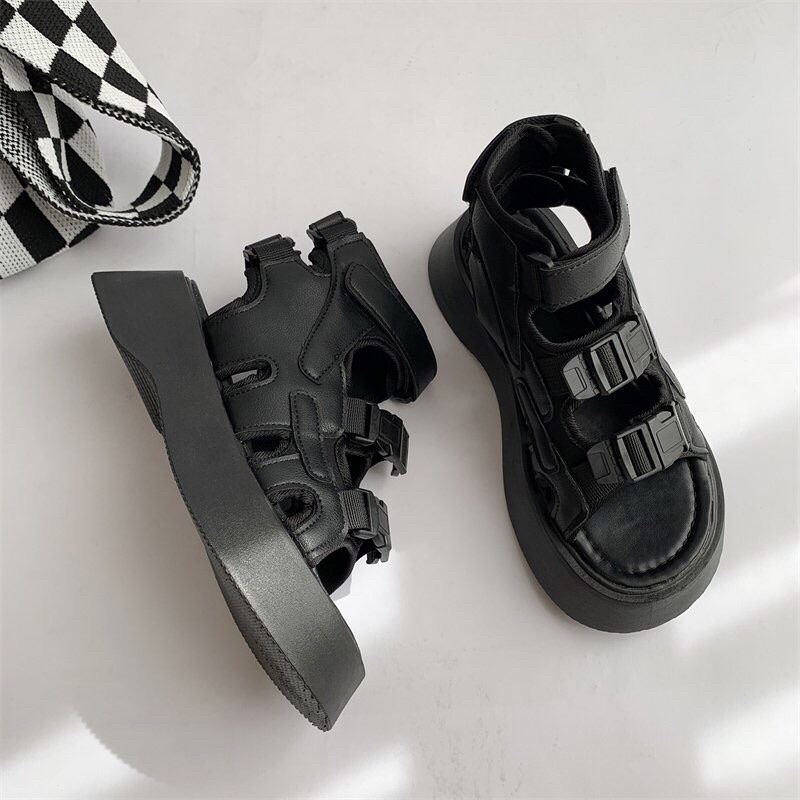 Giày Sandal Nữ Ulzzang bản cao cấp - Giày Sandal cổ cao đế 5 phân 3 quai ngang đi học mang áo dài