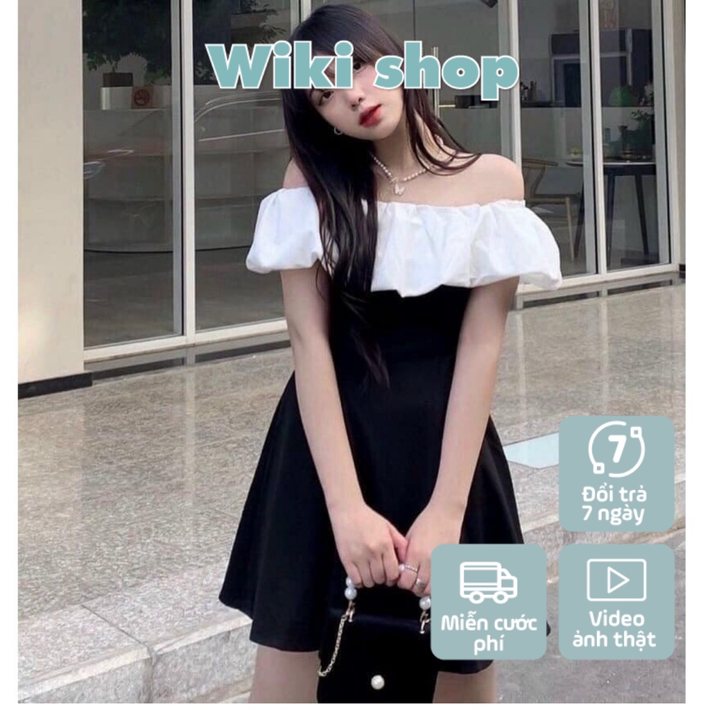 Váy trễ vai RINGELA đen trắng hot trend - Váy trễ vai nữ freesize phom ôm tôn dáng cực xinh