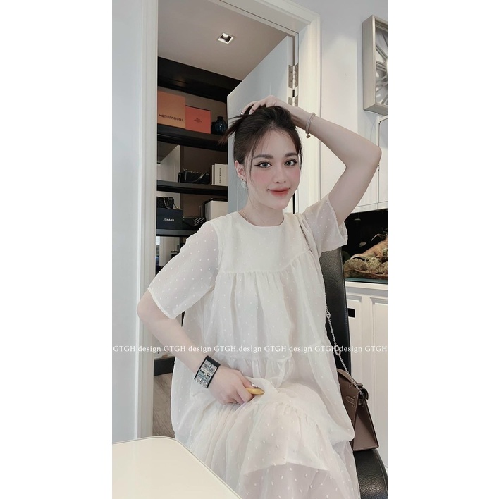 Váy dáng suông thiết kế nữ, váy tơ chấm bi mặc đi chơi, đi tiệc, đi học nữ tính, nhẹ nhàng Minxu Shop mã  VAY11