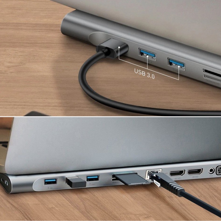 Hub Type C Baseus 11 in 1 cho Macbook Laptop, Cổng chuyển đổi Type C sang HDMI 4K Usb 3.0 VGA Card Reader RJ45 AUX 3.5mm