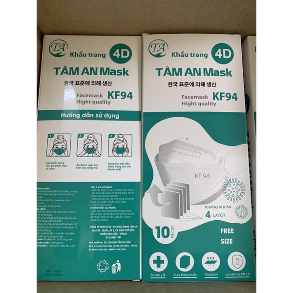 Khẩu trang KF94-  Thùng 300 cái (30 Hộp) Cao Cấp Tâm an Mask Ôm sát mặt - Hàng Xuất khẩu
