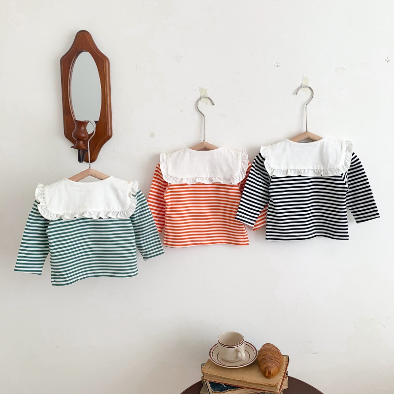 Áo Cardigan Họa Tiết Kẻ Sọc Có Diềm Xếp Nếp Dễ Phối Đồ Cho Bé Gái