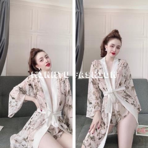 Áo Choàng Ngủ Voan Xuyên Thấu, Áo Choàng Ngủ Kimono Kèm Quần Gợi Cảm Quyến Rủ Cho Nữ. | BigBuy360 - bigbuy360.vn