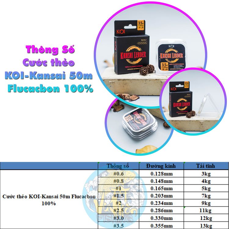 Dây Cước Thẻo Câu Đài Siêu Hot Flurocarbon100% KOI KANSAI LEADER 50M/cuộn - Vũ Môn FIshing