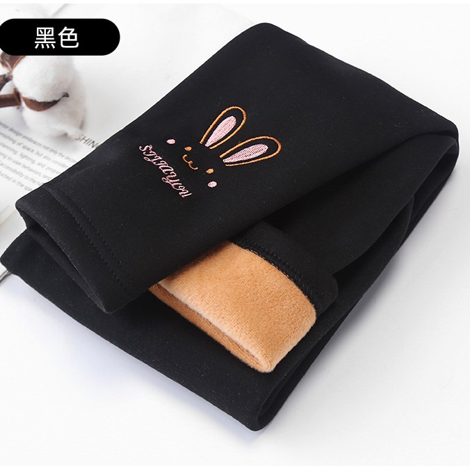 Quần legging bé gái  nỉ lót lông thêu hình thỏ ấm áp cho bé mặc đông