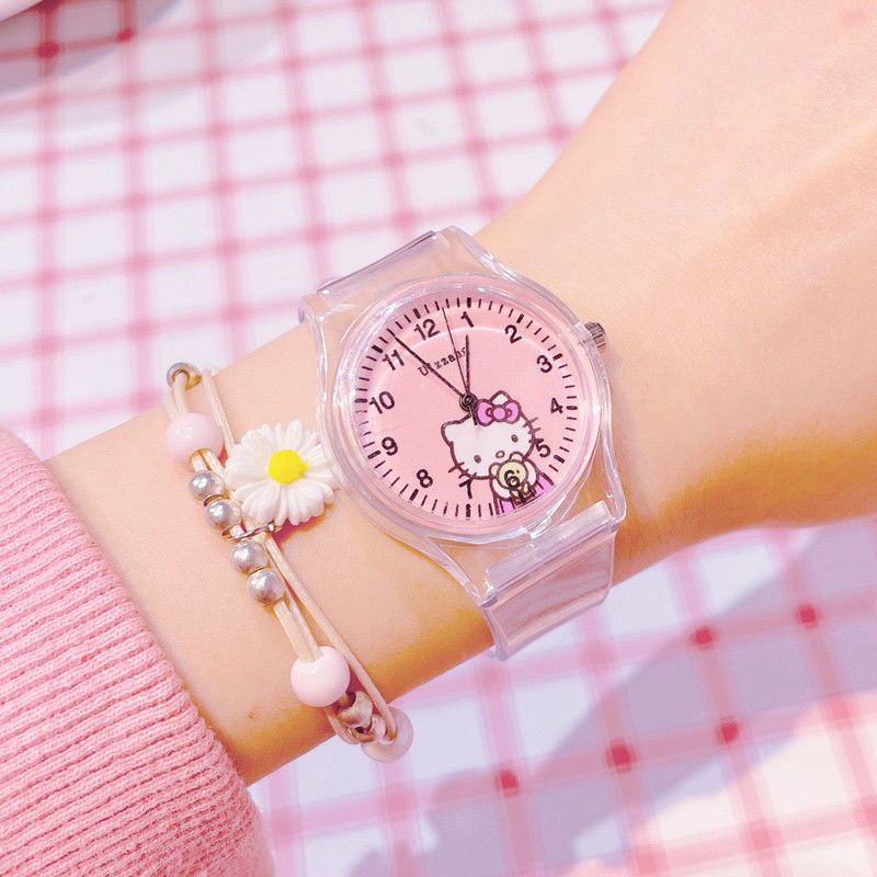 Đồng Hồ Đeo Tay Dây Nhựa Dẻo Trong Suốt Hình Gấu Hello Kitty Kiểu Harajuku Nhật Bản Dễ Thương Cho Trẻ Em