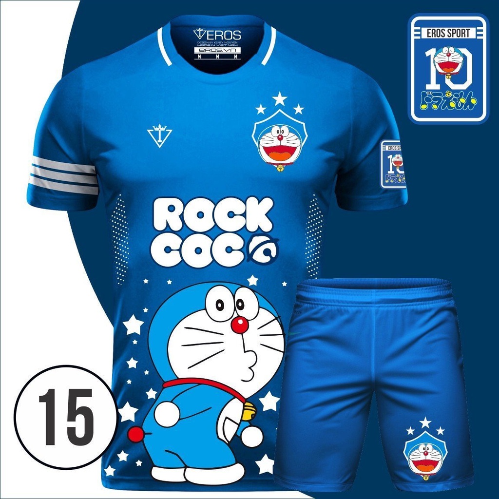 áo đá bóng, Quần Áo Đá Bóng đi chơi teambuilding, đi biển Nam, Nữ cute DOREMON - Xanh Đậm DORA 15