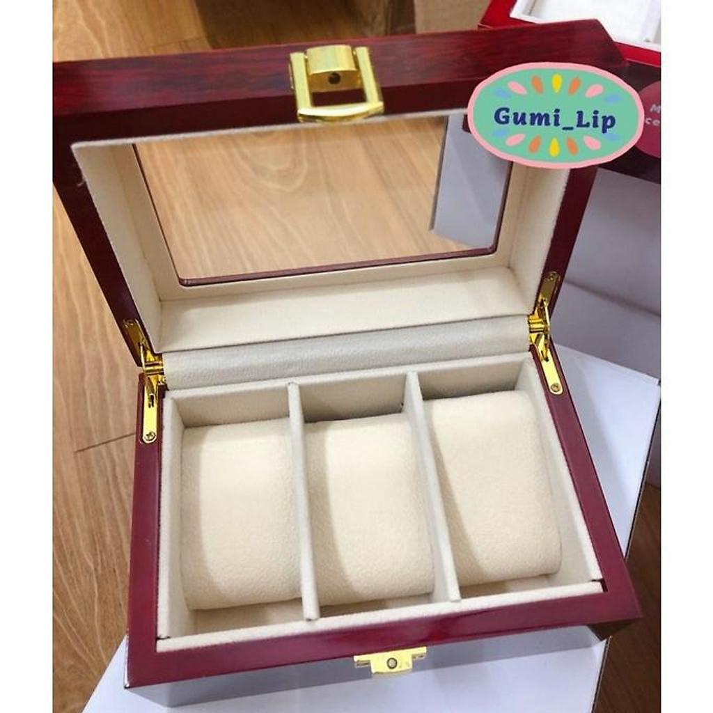 Hộp Đựng Đồng Hồ Bằng Gỗ 3 Ngăn Gối Bọc Nhung Sang Trọng