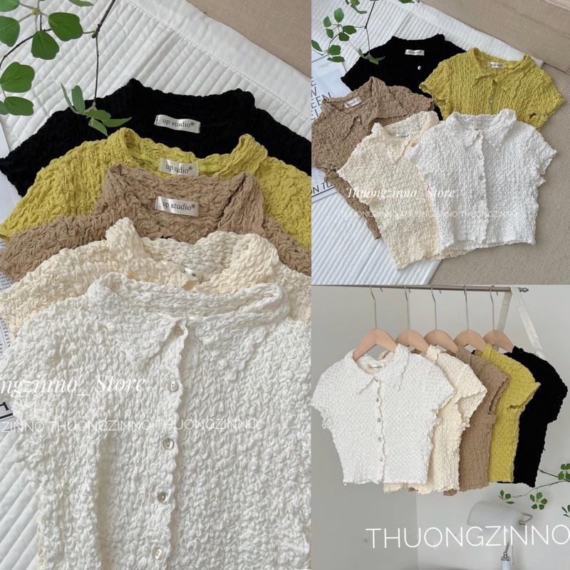 [Ảnh thật/Video]Áo Polo NHĂN kiểu Hàn cúc trước siêu tôn dáng Áo croptop cổ đức phong cách thể thao