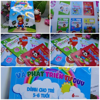 set túi 6 quyển tập tô phát triển tư duy cho bé 5-6 tuổi và sáp màu bút chì