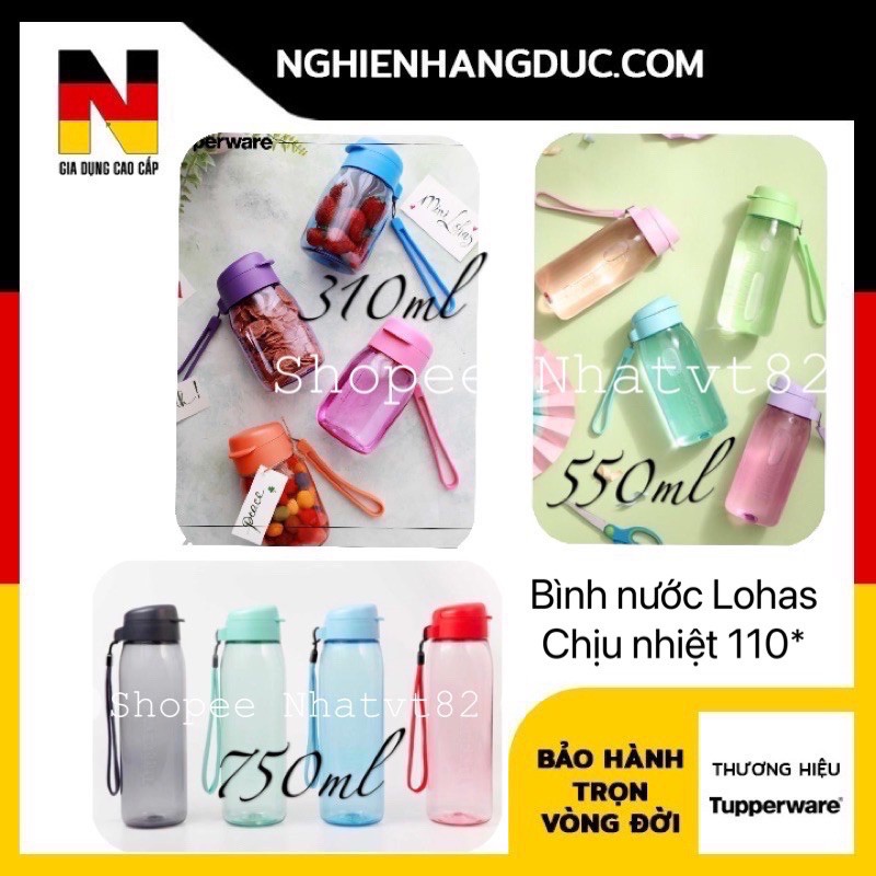 [Mã LIFE50KALL giảm 10% đơn 200K] Bình nước chịu nhiệt siêu kín mini Lohas Flask 350ml 550ml 750ml Tupperware