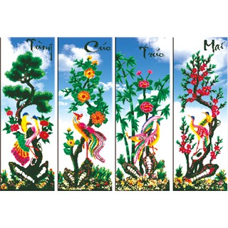 Tranh gắn đá H737 - Tùng cúc trúc mai (125x76)