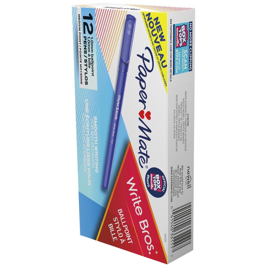 Hộp 12 cây bút bi nắp đậy kiểu dáng cổ điển Paper Mate Write Bros  - Ngòi 1.0mm