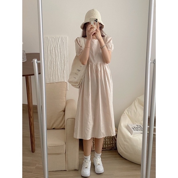 ĐẦM BABYDOLL CARO DRESS thiết kế váy tay bồng nhẹ form suông dáng dài tone màu trẻ trung style ullzang hàn quốc tiểu thư