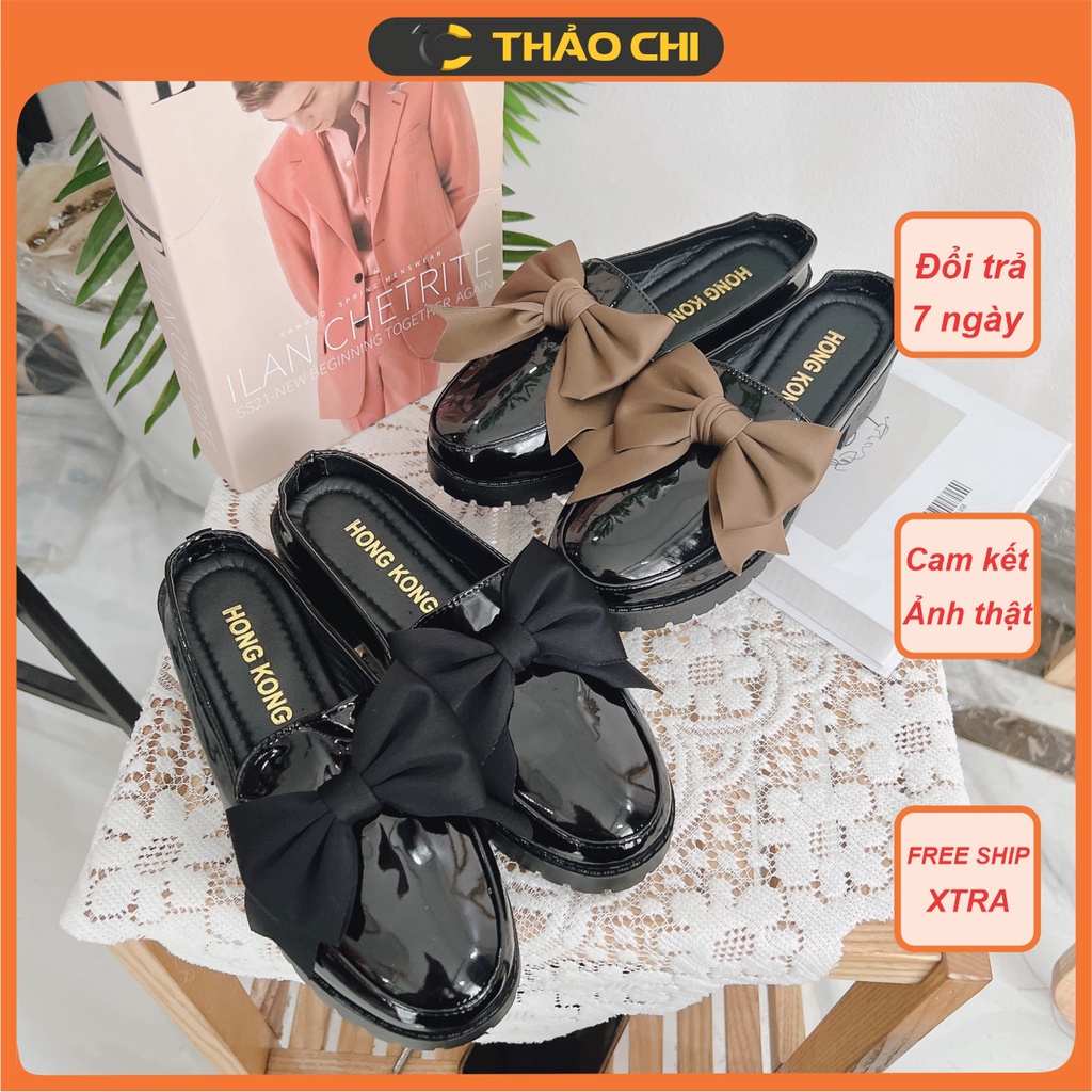 Sục da bóng đính nơ 2 màu cực tiểu thư phong cách HQ