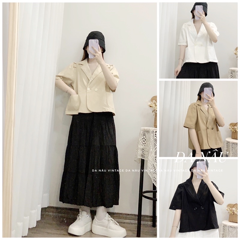 Áo blazer nữ mùa hè dáng croptop vải linen phong cách ulzzang