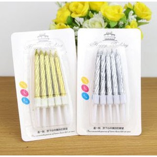 Vỉ 10 nến xoắn nhũ cắm bánh sinh nhật- giao màu ngẫu nhiên