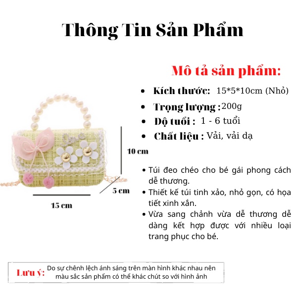 Túi Đeo Chéo Mini Vải Dạ, Quai Ngọc Sang Chảnh Đáng Yêu Cho Bé Gái