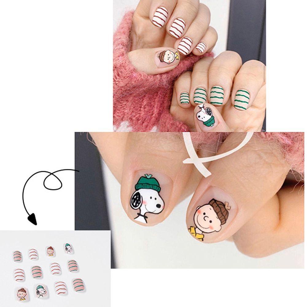 Bộ Móng Tay Giả Ngắn Họa Tiết Gấu Hoạt Hình Dễ Tháo Rời