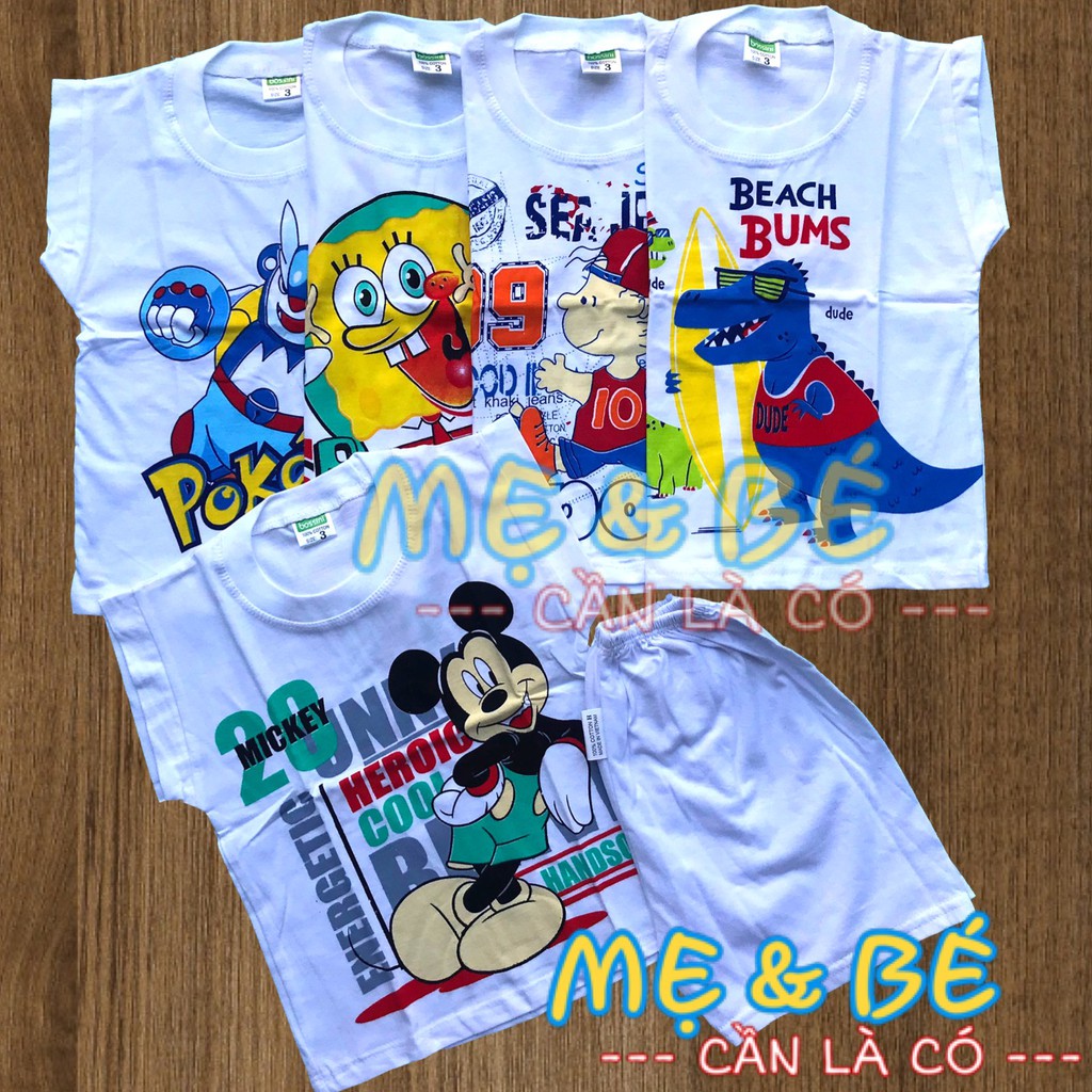 BỘ QUẦN ÁO SÁT NÁCH COTTON TRẮNG MẶC MÁT CHO BÉ